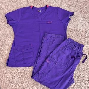 WonderWink Purple and Pink WonderFlex Scrub Top & Bottom Set